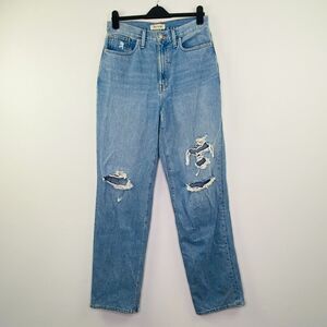 Madewell Women's 28 Blue Jeans Light Wash Whiskered Baggy Straight Distressed B